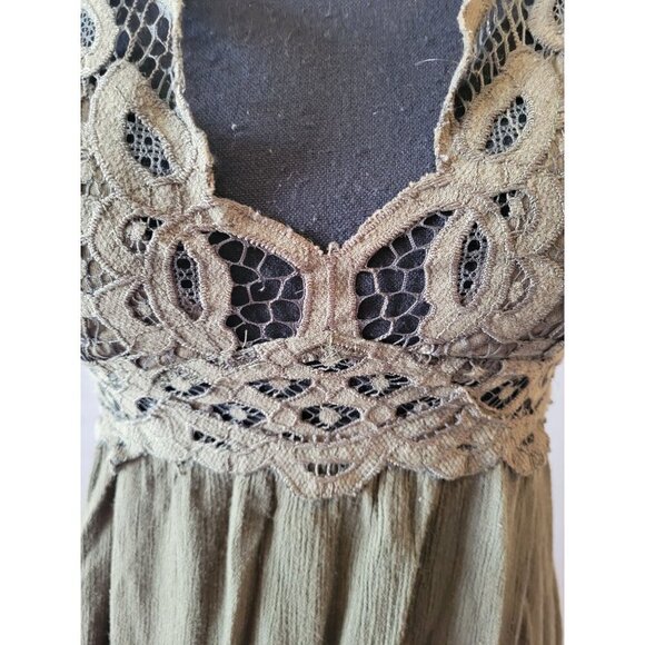 Free People Strappy V Neck Lace Top Size XS Fairycore Olive Green Bohemian - Picture 3 of 10